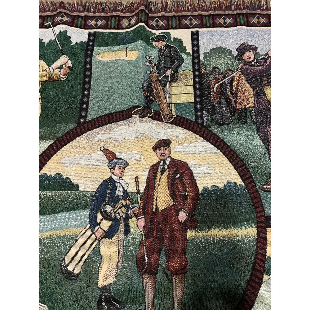 Vintage 1997 American Weavers Golf Tapestry Throw Blanket 5x4 USA Golfers